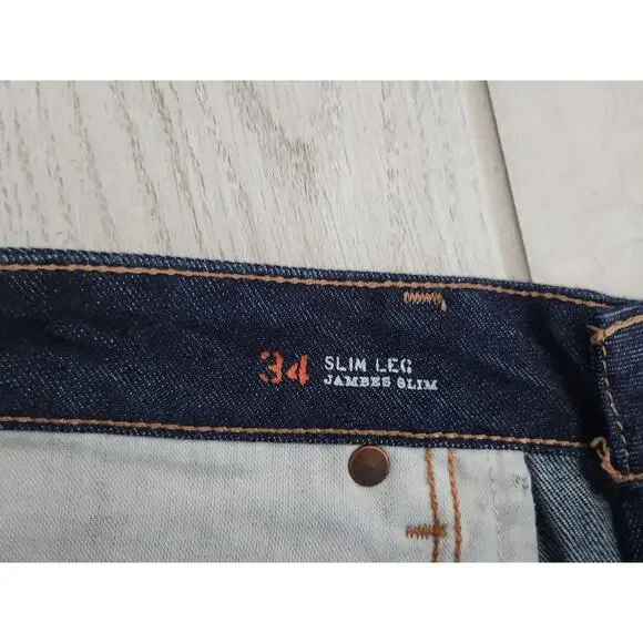 Lands End Men's Canvas Jeans Size 34x32 Slim Leg Stretch Dark Denim Blue - Picture 8 of 11